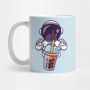 Cute Astronaut With Boba Milk Tea Cartoon Mug